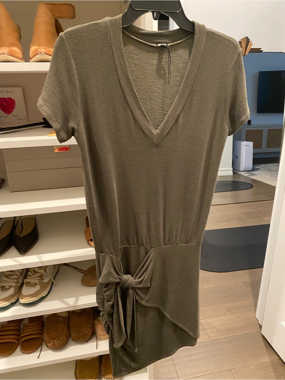 Monrow Olive Green V-Neck Tie-Front Mini Dress